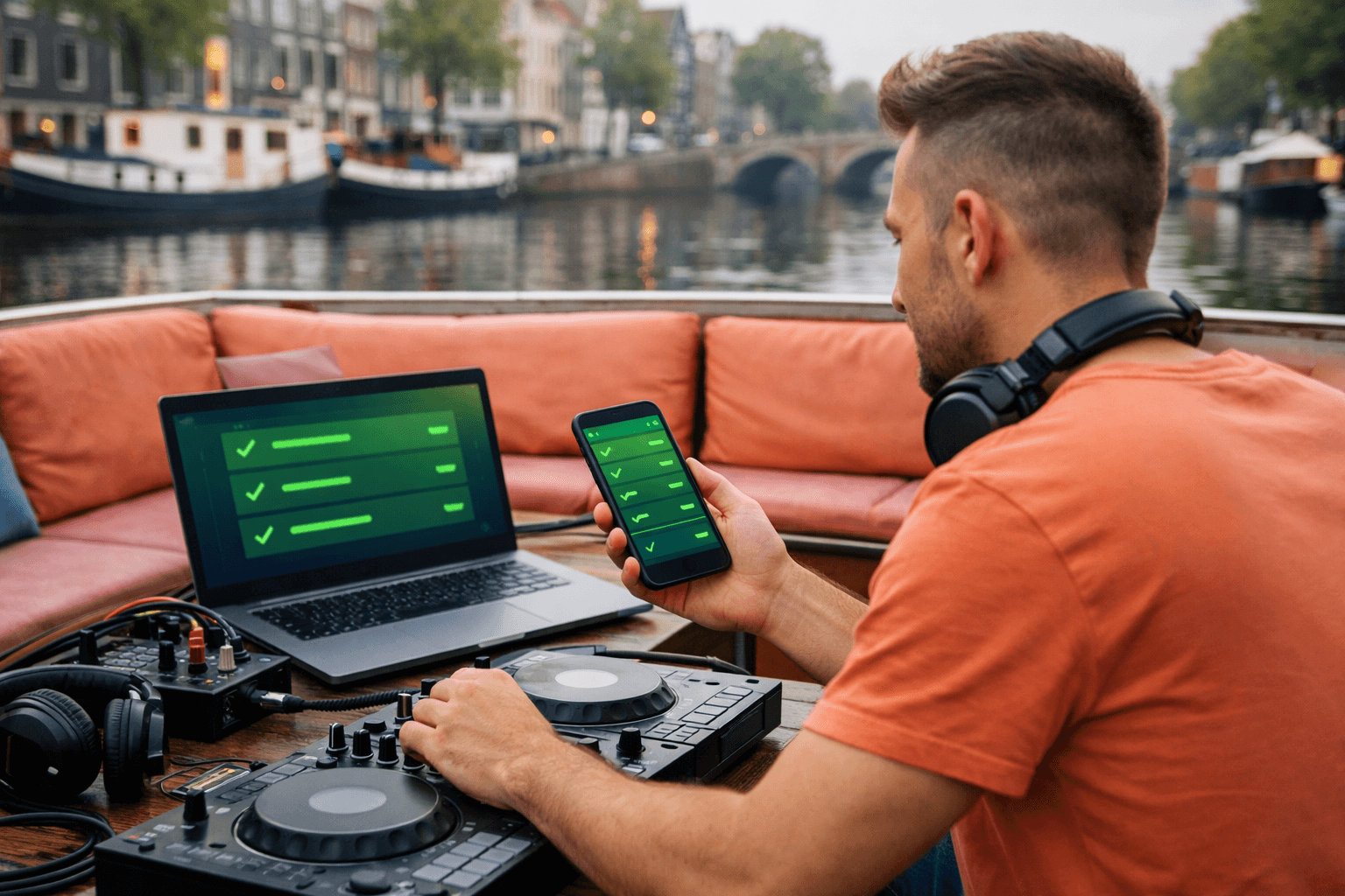 Boat DJ checking the PrideSync setup during onboarding